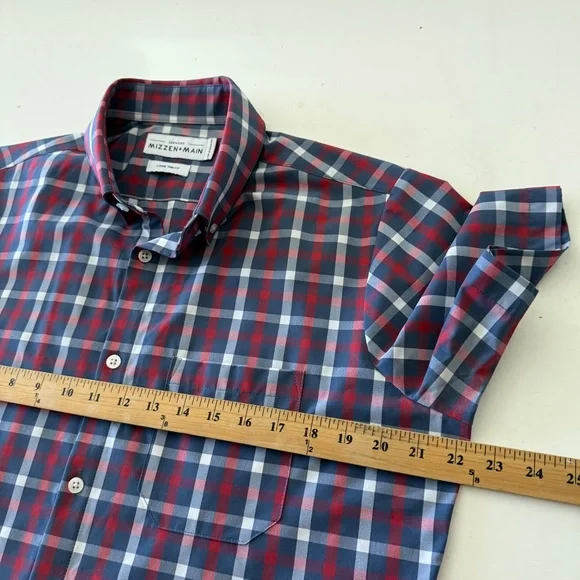 Mizzen+Main Performance Stretch Patriotic Plaid Casual Button Shirt LARGE TRIM - Picture 6 of 8